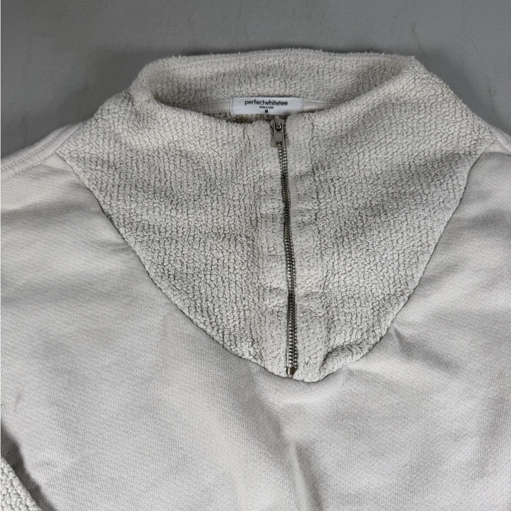 perfectwhitetee Kiva Cream Mixed Media 3/4 Zip Sweatshirt M - Picture 3 of 9